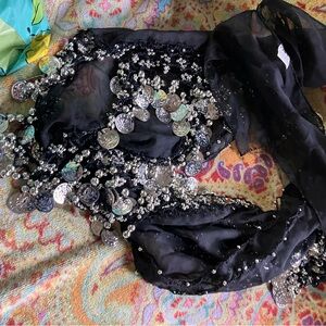 Black and silver belly dancing skirt coins gypsy